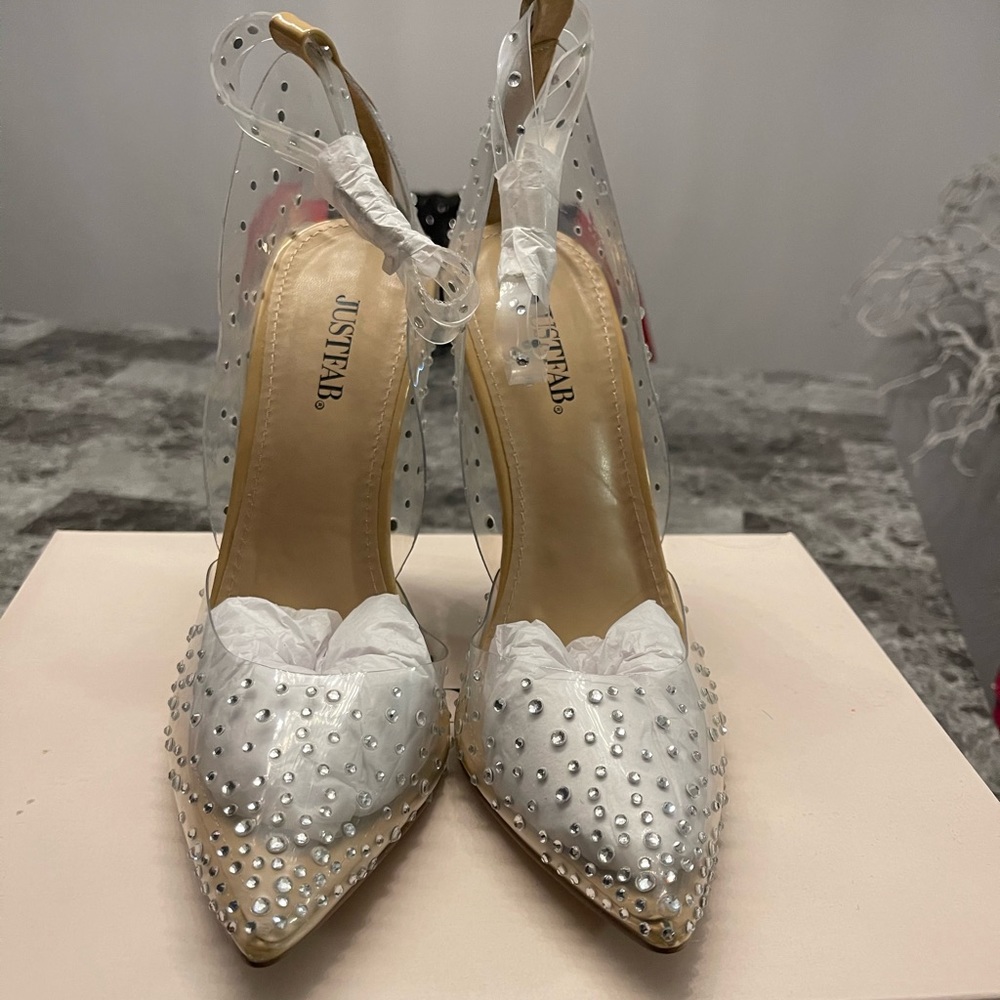 Clear pumps with crystal detail